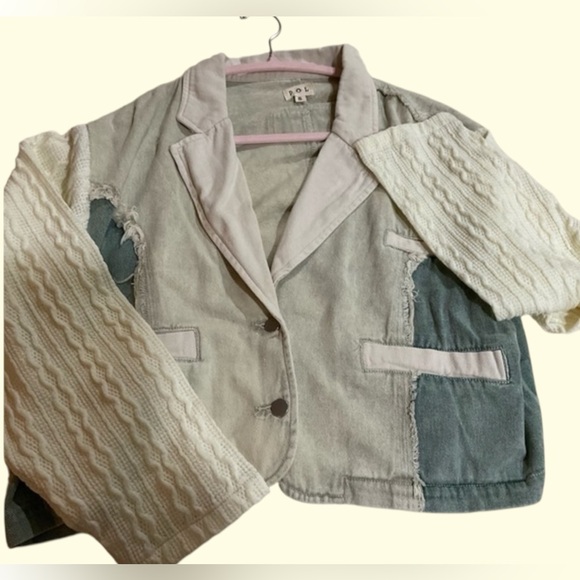 POL Cream and Gray Blazer with Knit Sleeves - Picture 1 of 6